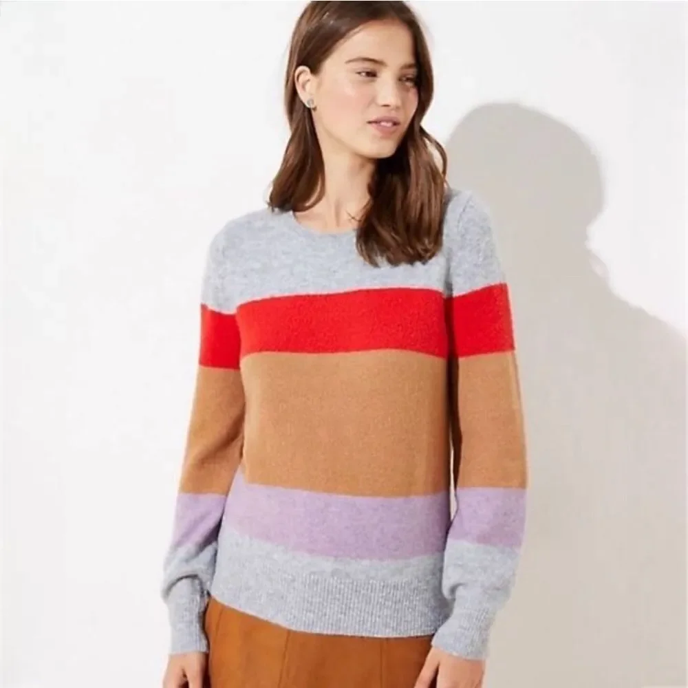 Loft Women's Multicolor Color Block Striped Wool Blend Pullover Sweater Large